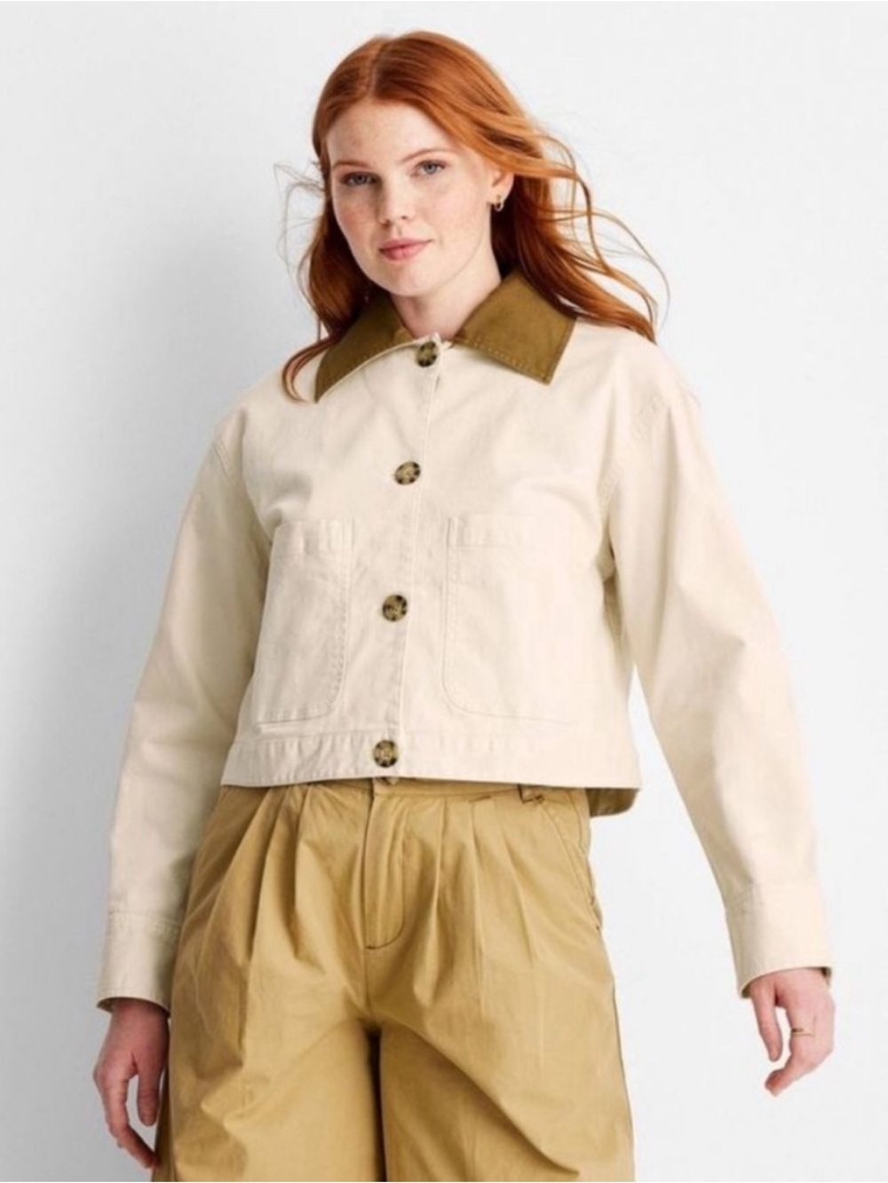 Future Collective Women's Cropped Chore Jacket Cream Size M